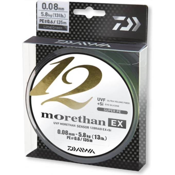 Шнур DAIWA Morethan 12BEX+Si 0,08мм 135м LG 12695-008 Шнур DAIWA Morethan 12BEX+Si 0,08мм 135м LG 12695-008